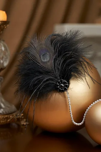 Vista 3 de BABEYOND Diadema de flapper de los años 20, tocado rugido de plumas de avestruz Gatsby con cristal