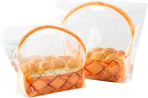 Vista 10 de 50 bolsas de pan con lazo de lata, bolsas para pan hechas de papel de algodón marrón, bolsa de embalaje de almacenamiento con ventana transparente