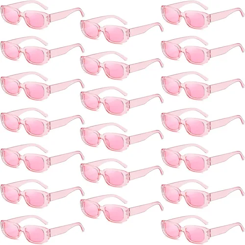 Vista 11 de YQVIE 20 Pack Small Rectangle Sunglasses Bulk for Women Men Trendy Square Party Glasses rosado (10pink/10hotpink)
