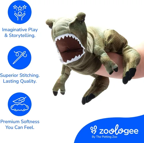 Vista 4 de The Petting Zoo T-Rex - Marioneta de peluche de mano, regalos para niños, animales títeres, zoologee de dinosaurio interactivo, juguete de peluche