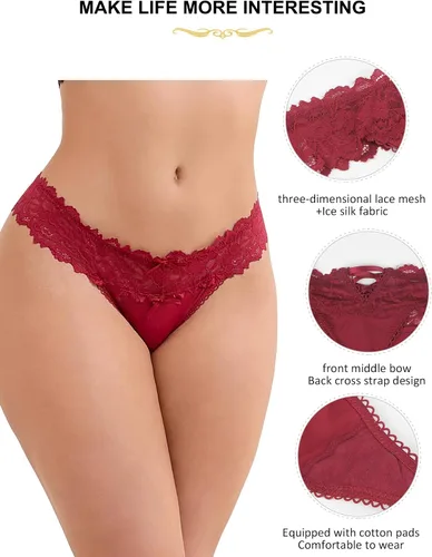 Vista 51 de ohyeah Tangas sexy de encaje tangas bragas de tiro bajo ropa interior para mujer de algodón entrepierna braga tangas bragas 4-18
