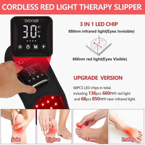 Vista 2 de Terapia de luz infrarroja roja recargable inalámbrica para alivio del dolor de pies, deslizador aprobado por la FDA, dispositivo de almohadilla