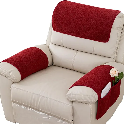 Vista 10 de Funda para Reposabrazos, Protector para Silla Reclinable, Protector para Muebles, Bolsillo de Almacenamiento Lateral, Funda Elástica para Beige