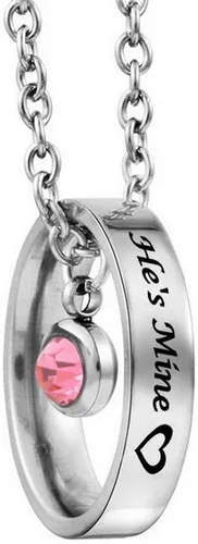 Vista 5 de MJartoria collares a juego para parejas, para él y ella, dijes de anillo grabados, con diamantes de imitación, regalo para novio y novia