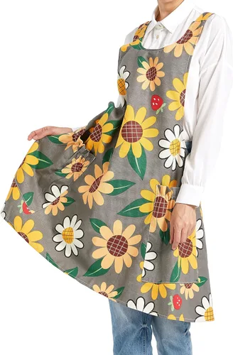 Vista 48 de Delantales ajustables con espalda cruzada para mujer con bolsillos de algodón y lino para cocinar y hornear