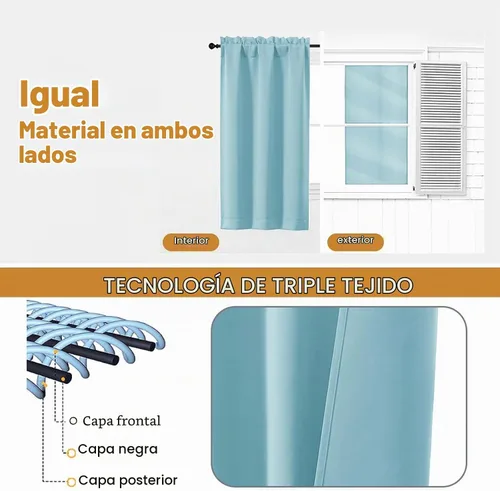 Vista 5 de Aiyufeng 2 paneles de cortinas opacas color aguamarina para dormitorio de 63 pulgadas de largo, con aislamiento térmico sólido y bolsillo