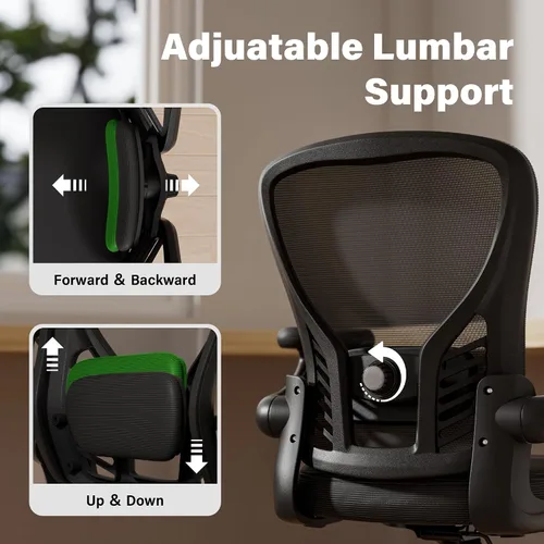 Vista 3 de GYI - Silla de escritorio ergonómica de malla, color negro Brazos abatibles 3D, soporte lumbar ajustable, altura ajustable, sala de estudio