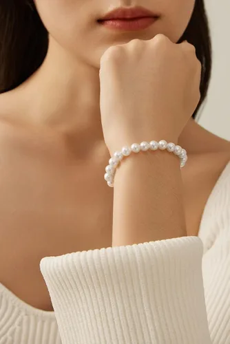 Vista 2 de Cowlyn Bossimi - Pulsera de perlas, eslabones de cultura barroca, chapado en oro de 14 quilates, ajustable, a la moda, dije de San Valentín, joyería