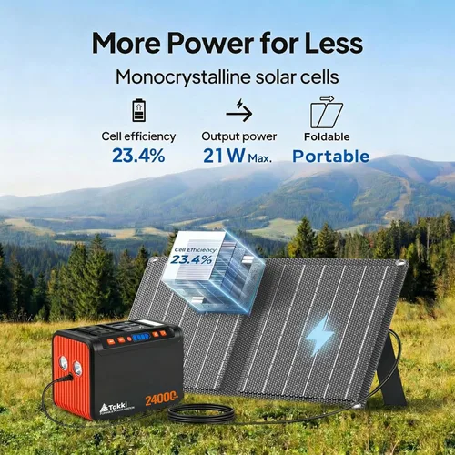 Vista 4 de Takki - Generador solar de 120 Wp, estación de energía portátil con paneles solares de 21 W, cargador solar de 88 Wh, puertos USB de CA y CC
