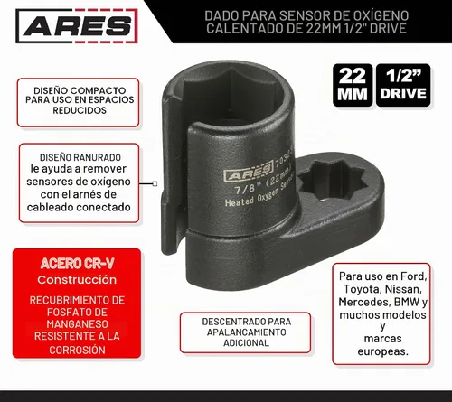 Vista 2 de Herramientas removedoras sensor de oxígeno Toma de sensor de oxígeno compensada; la puerta de cable accede al sensor desde el lateral, evitando