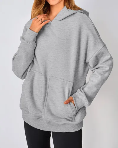 Vista 4 de KIRUNDO Sudaderas con capucha de gran tamaño para mujer, sudaderas casuales de manga larga de forro polar con capucha para otoño 2023