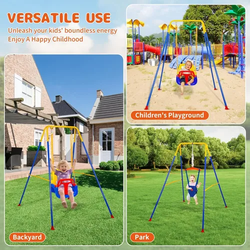 Vista 7 de Toddler Swing Set and Baby Jumper, Foldable Baby Swing Set with Metal Stand for Indoor & Outdoor Use, Baby Bouncer Jumper Durable Swing Set for Aged