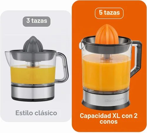 Vista 8 de Elite Gourmet Exprimidor de cítricos ETS047, 2 conos, 1.2L, negro/acero