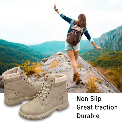 Vista 3 de Athlefit - Botines de combate para mujer con cordones y tacón bajo, impermeables
