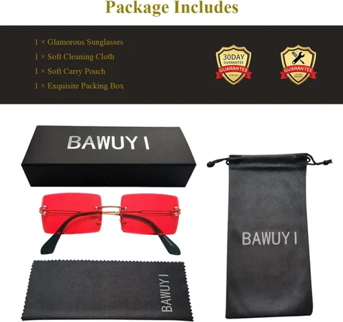 Vista 6 de BAWUYI Gafas de sol rectangulares sin montura de los años 90 y 2000 para mujeres y hombres, accesorios Y2K, vintage, retro, sin marco, gafas
