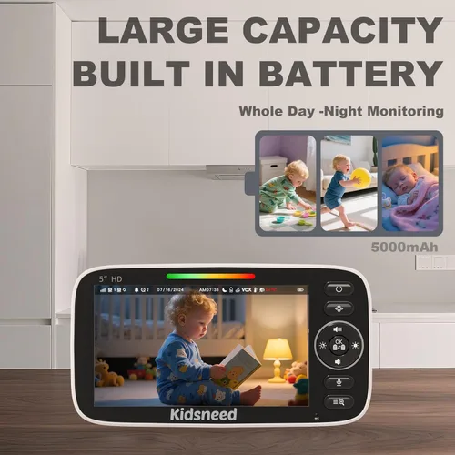 Vista 11 de Kidsneed Monitor de bebé con cámara y audio: monitor de bebé de video 720P de 5 pulgadas, sin WiFi, duración de la batería de 48 horas, visión