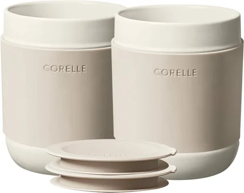 Vista 7 de Corelle - Vasos de cerámica de 13.5oz con tapas de silicona, azul marino, esmalte sólido, juego de 4