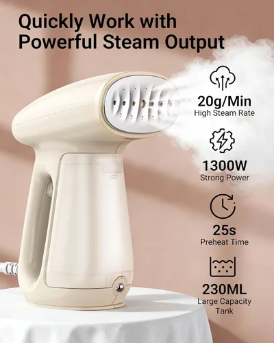 Vista 2 de Bear Vaporizador para ropa, vaporizador de ropa de mano, vaporizador de ropa de 1300 W de potencia fuerte con tanque de 7.8 fl oz, calentamiento