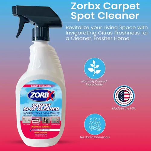 Vista 2 de ZORBX Spray removedor de olores y manchas de alfombras de 24 onzas, complemento perfecto para suministros de limpieza, limpiador de manchas