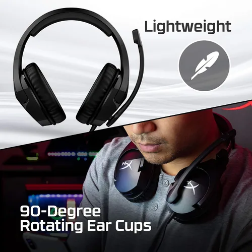 Vista 5 de HyperX Cloud Stinger S - Auriculares para juegos, para PC, sonido envolvente virtual 7.1, ligeros, espuma viscoelástica, cuero sintético suave