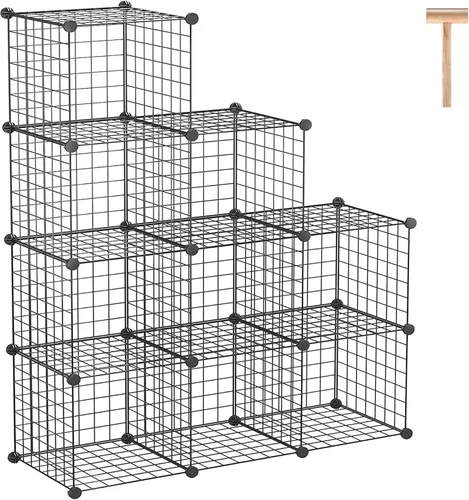 Vista 14 de C&AHOME Almacenamiento de Cubos de Alambre, Organizador de 6 Cubos con Rejillas C de Metal, Unidades de Estantes Modulares, Estantería