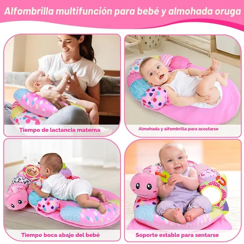 Vista 3 de Tapete 2 en 1 para el Tiempo Boca Abajo del Bebé y Almohada de Apoyo para Sentarse, Juguetes para Bebés Recién Nacidos 0 1 2 3 4 5 6 Meses, Oruga
