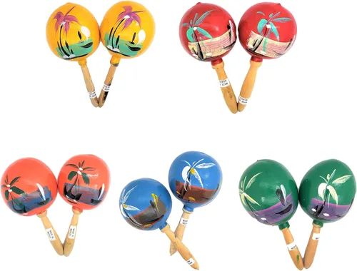 Vista 7 de Maracas de madera auténtica mexicana genuina hechas a mano de 8 pulgadas (10 pares (5 colores) 20 maracas) pintadas a mano. Madera. Generador
