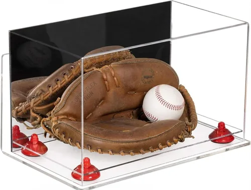 Vista 136 de Better Display Cases Vitrina de guantes de béisbol de acrílico transparente con elevadores negros (A011/V16)