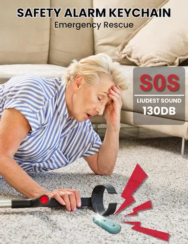 Vista 5 de Llavero de alarma de seguridad personal para mujeres, llavero de autodefensa fuerte de 130 dB con luz estroboscópica LED, dispositivos de sirena