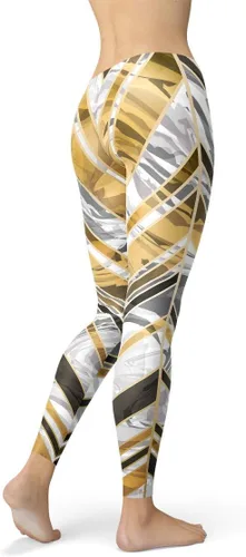 Vista 4 de Satori Stylez Leggings de mármol para mujer, pantalones de cintura media con estampado de rayas de oro negro