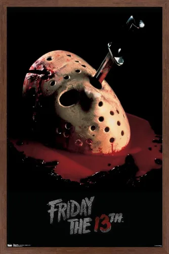 Vista 9 de Trends International Friday The 13th - Póster de pared de máscara sangrante, 14.725 x 22.375 pulgadas, versión enmarcada de madera de granero