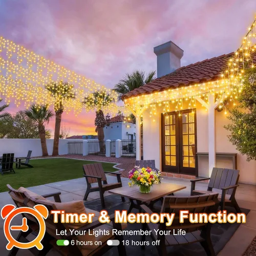 Vista 3 de Guirnalda de 400 luces LED con 75 gotas, de 33 pies, 8 modos de funcionamiento, de alambre transparente para decoración al aire libre, 400 modos