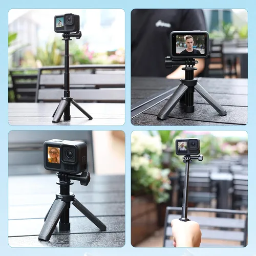 Vista 8 de VRIG TP29 Mini trípode extensible para cámara, portátil con mango pequeño, para cámara web de escritorio, selfie, trípode para DJI Osmo Action