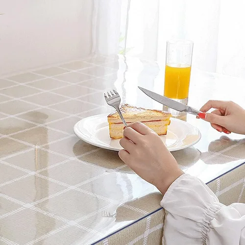 Vista 3 de HUHJYUGE Protector transparente de 16 pulgadas, protector de mantel impermeable, cubierta de plástico transparente para mesa de comedor, a prueba