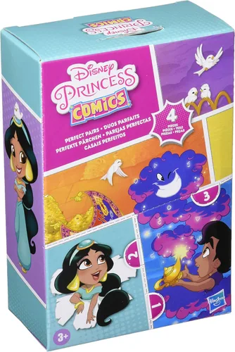 Vista 3 de Disney Princess Perfect Pairs Jasmine, divertido juguete de desembalaje de Aladdin con 2 muñecas, vitrina portátil y soporte, para niños de 3 años