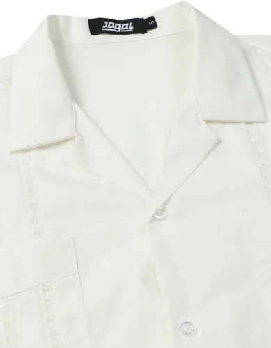 Vista 3 de JOGAL Camisas de guayabera cubana de manga corta con botones para la playa