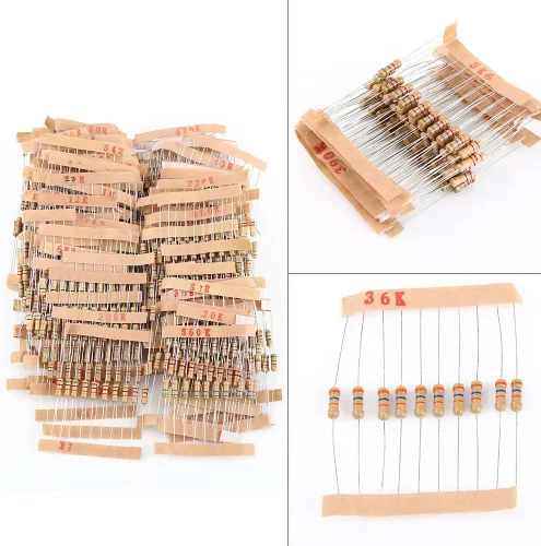Vista 8 de Kit de resistencias de valores de 1000 piezas, surtido de resistencias electrónicas del 5% de resistencia de 1 ohm-10M ohmios 1/2 W, kit