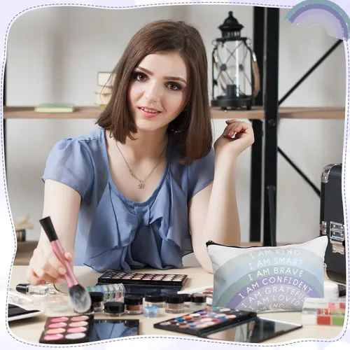 Vista 4 de Chunful 10 Piezas Bolsas de Maquillaje de Lona Inspiradoras para Mujeres Regalo de Graduación Bolsas de Cosméticos de Lona Arcoíris a Granel