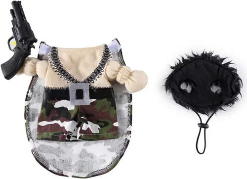 Vista 5 de Disfraz de perro mercenario para cachorro, ropa de cosplay para mascotas, disfraz divertido de Halloween y Navidad, para gatos y perros pequeños
