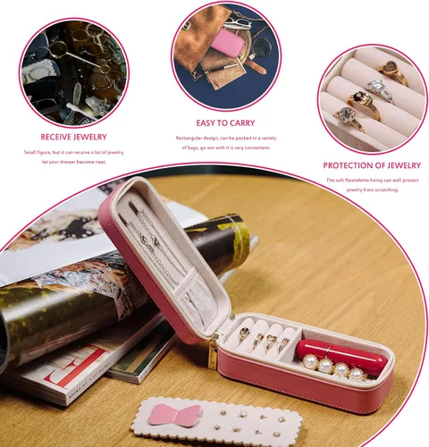 Vista 4 de SANQIANWAN Pequeña caja organizadora de viaje de joyería con estuche portátil de cuero sintético para collares, anillos, aretes, regalos para novia