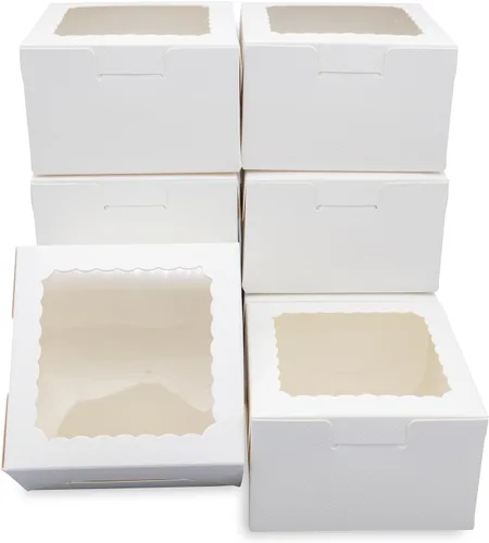 Vista 7 de 50 cajas blancas de panadería de 4 x 4 x 2.5 pulgadas con ventana, mini pastel, postre, pastelería, cajas pequeñas para dulces