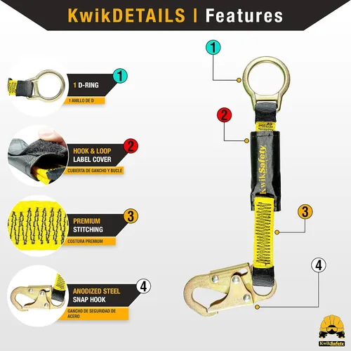 Vista 2 de KwikSafety - Charlotte, NC - Dolphin Dorsal [1 unidad] Extensor de anillo en D de 18 pulgadas [fácil conexión] Arnés de extensión de cordón