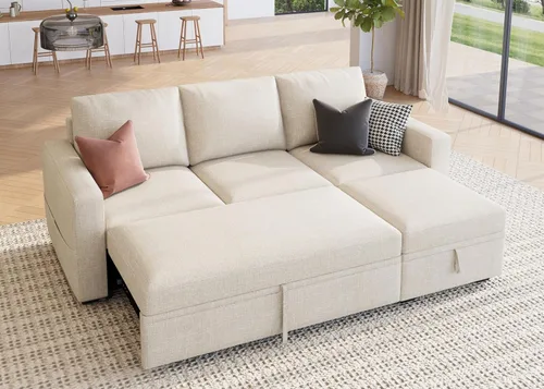 Vista 15 de HONBAY - Asiento individual para sofá cama modular con cama extraíble, sillón sin brazos personalizable para sofá modular, color beige