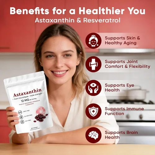 Vista 2 de Astaxantina 12 mg, suplementos antioxidantes de astaxantina premium, apoya los ojos, la piel, el sistema inmunológico, las articulaciones