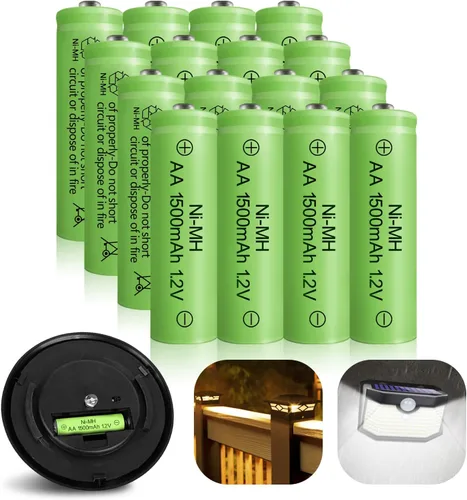 Vista 10 de Baterías AA recargables NIMH 1.2 V Doble A 1500 mAh de alta capacidad precargadas recargable AA batería solar baja autodescarga para dispositivos 1
