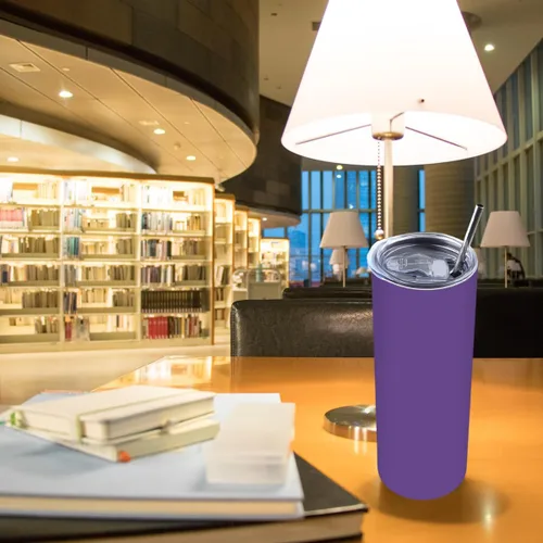 Vista 6 de Amtidy Paquete de 12 vasos delgados de 20 onzas con tapa y popote, vaso aislado al vacío de doble pared para bebidas frías y calientes