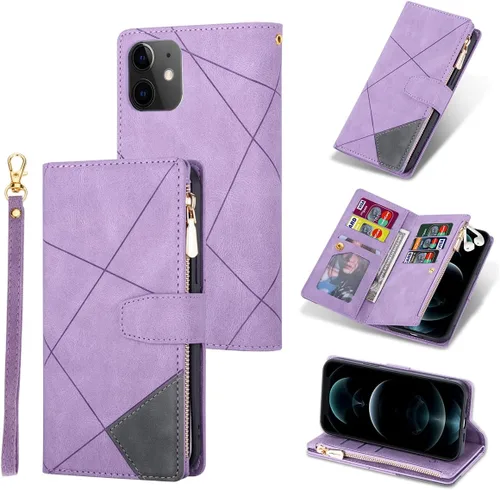 Vista 10 de UEEBAI Funda tipo cartera para iPhone 11 de 6.1 pulgadas, 9 ranuras para tarjetas retro con bolsillo con cremallera, cierre magnético, función atril