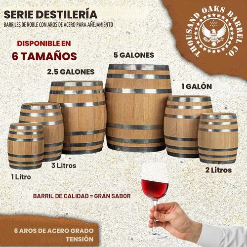 Vista 8 de Barril de envejecimiento de roble blanco americano sin barnizar de 1 litro, aros de acero, mini barril