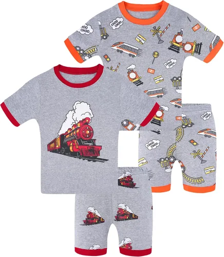 Vista 20 de DAUGHTER QUEEN - Pijama para niños de 4 piezas, conjunto corto 100 % algodón, talla 18 meses-12 años Soft, Breathable, Lightweight, Comfortable