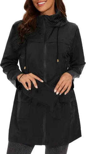 Vista 7 de Zando Chaqueta impermeable con capucha para mujer, chaqueta ligera para lluvia, rompevientos para exteriores